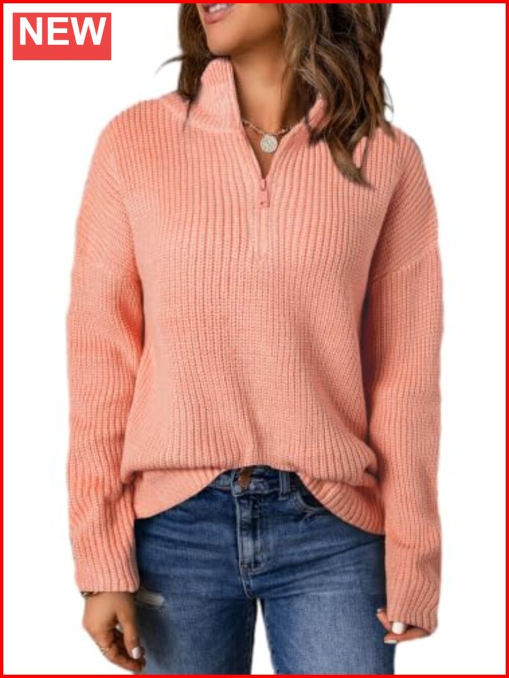 Dokotoo Womens Quarter Zip V-Neck Pullover Sweater Long Sleeve Soft Knit